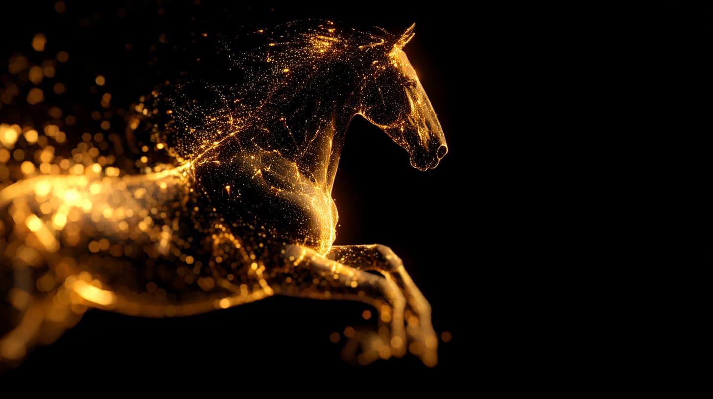 Golden horse formed of glowing particles